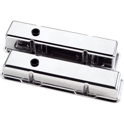 Billet Specialties Valve Cover - Short - Baffled - Breather Hole - Grommets - Aluminum - Polished - Small Block Chevy