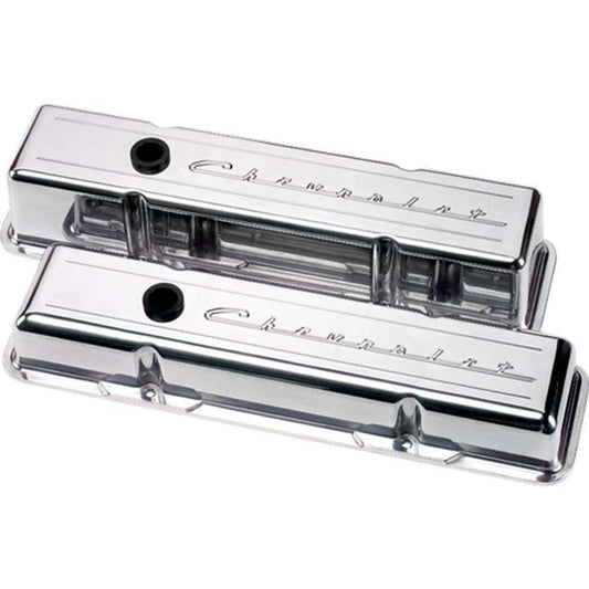 Billet Specialties Valve Cover - Tall - Ball Milled - Baffled - Breather Hole - Grommets - Chevrolet Logo - Aluminum -