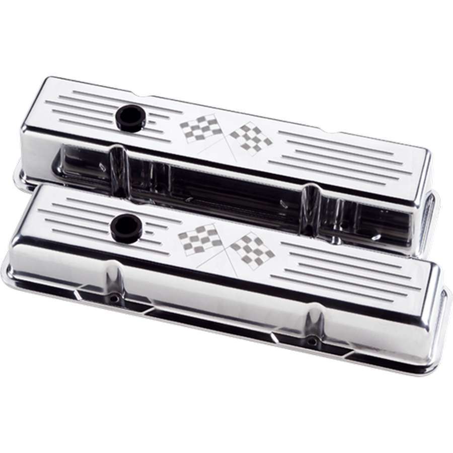 Billet Specialties Valve Cover - Tall - Ball Milled - Baffled - Breather Hole - Grommets - Checkered Flags - Aluminum