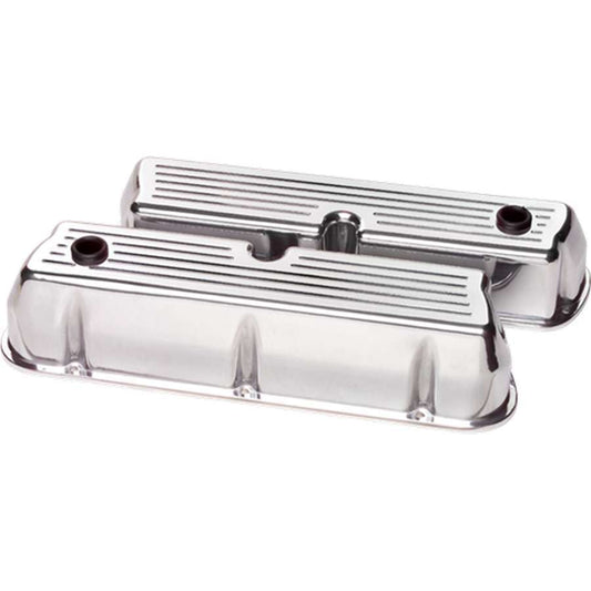 Billet Specialties Valve Cover - Tall - Ball Milled - Baffled - Grommets - Aluminum - Polished - Small Block Ford - Pair