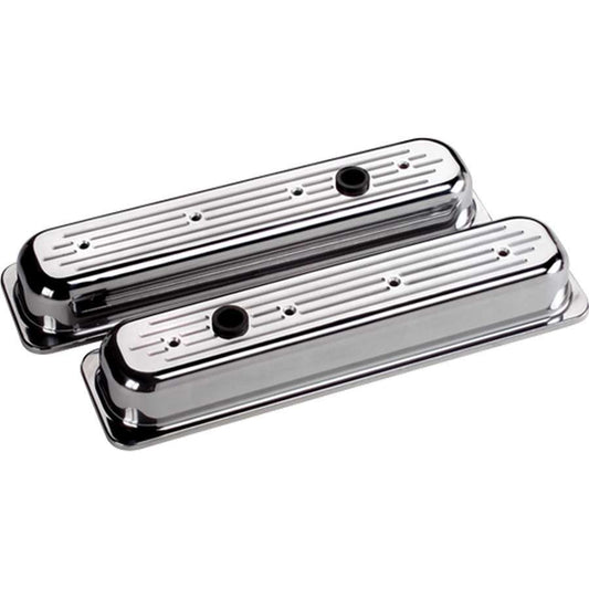 Billet Specialties Valve Cover - Stock Height - Ball Milled - Baffled - Breather Hole - Grommets - Aluminum - Polished