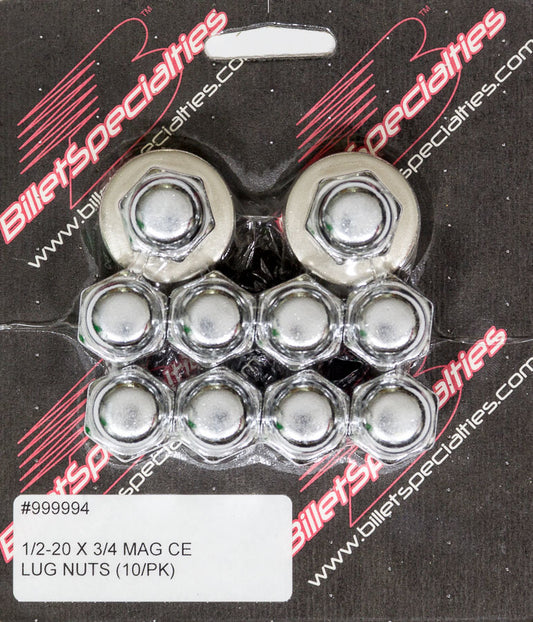 Billet Specialties Lug Nut - 1/2-20 in Thread - 13/16 in Hex Head - 3/4 in Shank Seat - Closed End - Steel - Chrome -