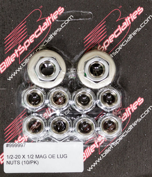 Billet Specialties Lug Nut - 1/2-20 in Thread - 13/16 in Hex Head - 1/2 in Shank Seat - Open End - Steel - Chrome -
