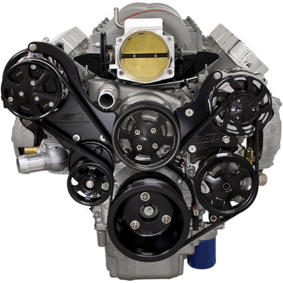 Billet Specialties Pulley Kit - Tru Trac - 6-Rib Serpentine - Aluminum - Black Anodized - GM LS-Series - Kit