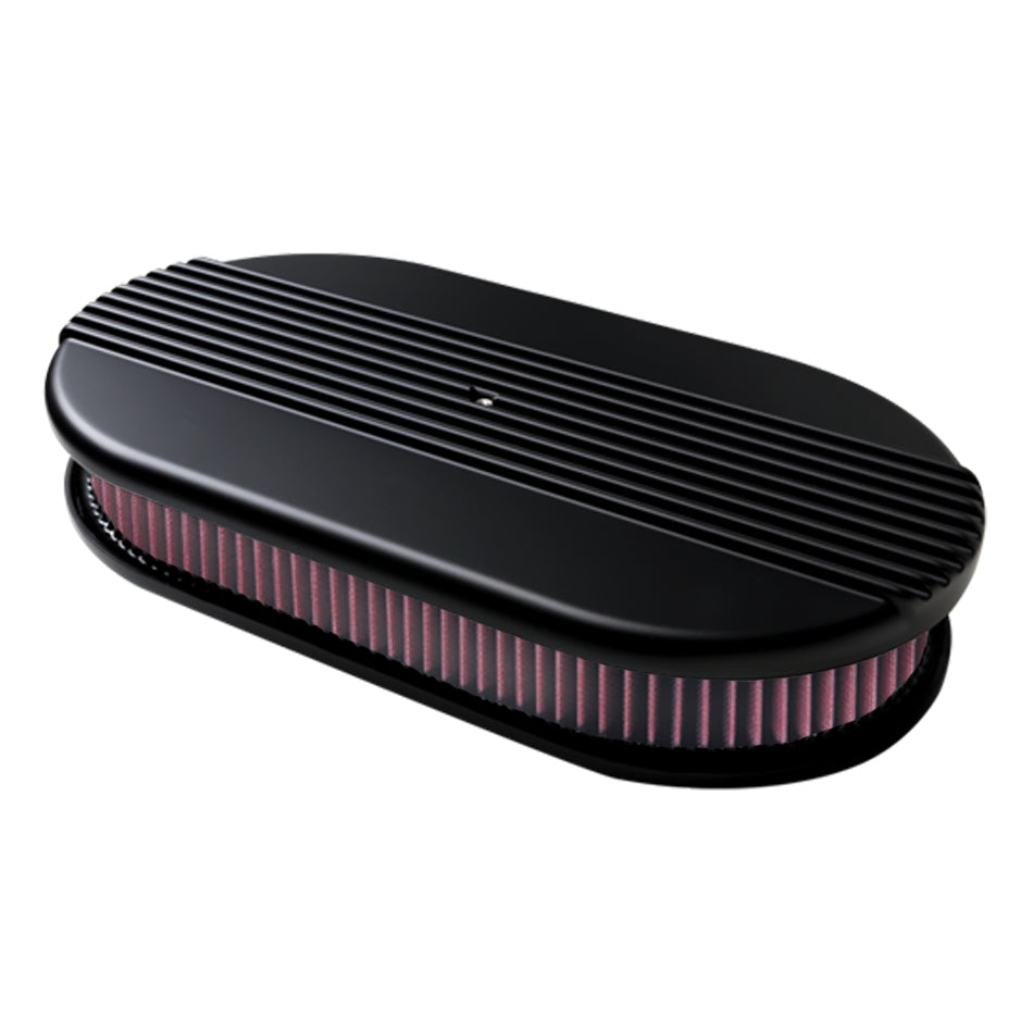 Billet Specialties Air Cleaner Assembly - 17.5 x 9.375 in Oval - 2.25 in Element - Dual 5-1/8 in Carb Flange - Raised