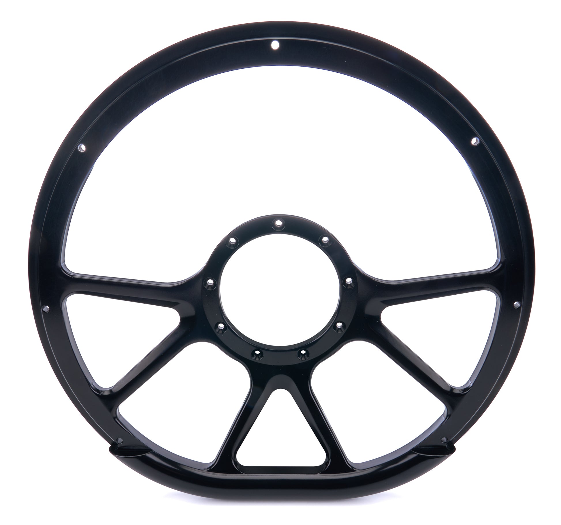 Billet Specialties Steering Wheel - Prism - 14 in Diameter - D-Shaped - 2 in Dish - 6 Spoke - Milled Finger Notches -