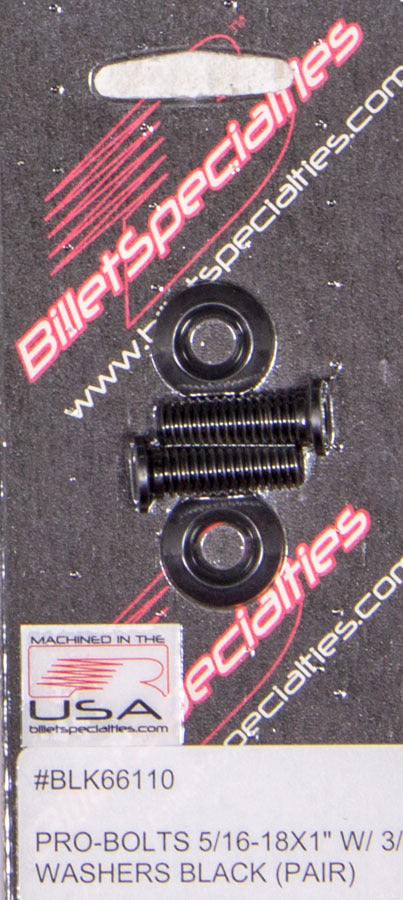 Billet Specialties Fender Bolt - Pro Bolts - 5/16-18 in - 1 in Long - 0.75 in Washer - Allen Head - Black Anodized -