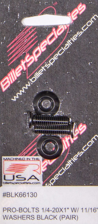 Billet Specialties Fender Bolt - Pro Bolts - 1/4-20 in - 1 in Long - 11/16 in Washer - Allen Head - Stainless - Black