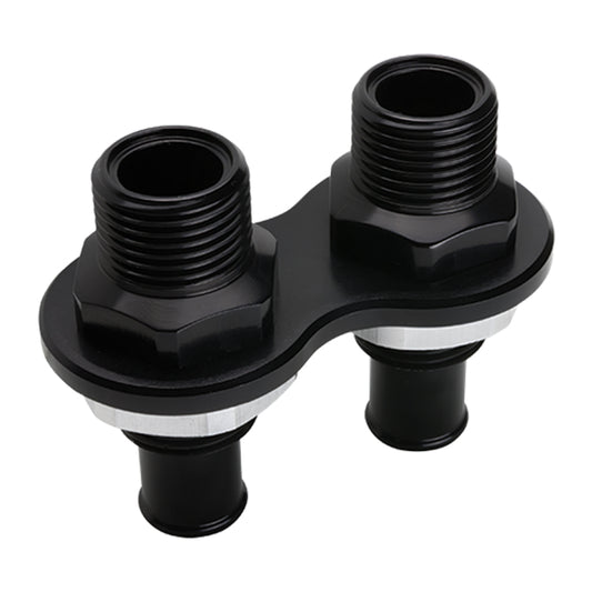 Billet Specialties Bulkhead Plate - Heater - 2 Port - Two 10 AN Male to 5/8 in Hose Barb - Aluminum - Black Anodized -