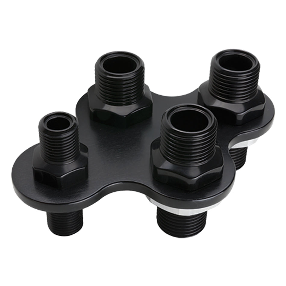 Billet Specialties Bulkhead Plate - AC and Heater - 4 Port - Three 10 AN Male - One 6 AN Male - Aluminum - Black