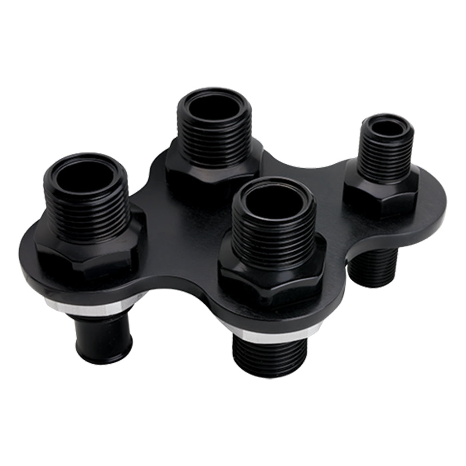 Billet Specialties Bulkhead Plate - AC and Heater - 4 Port - Two 10 AN Male to 5/8 in Hose Barb - One 10 AN Male - One