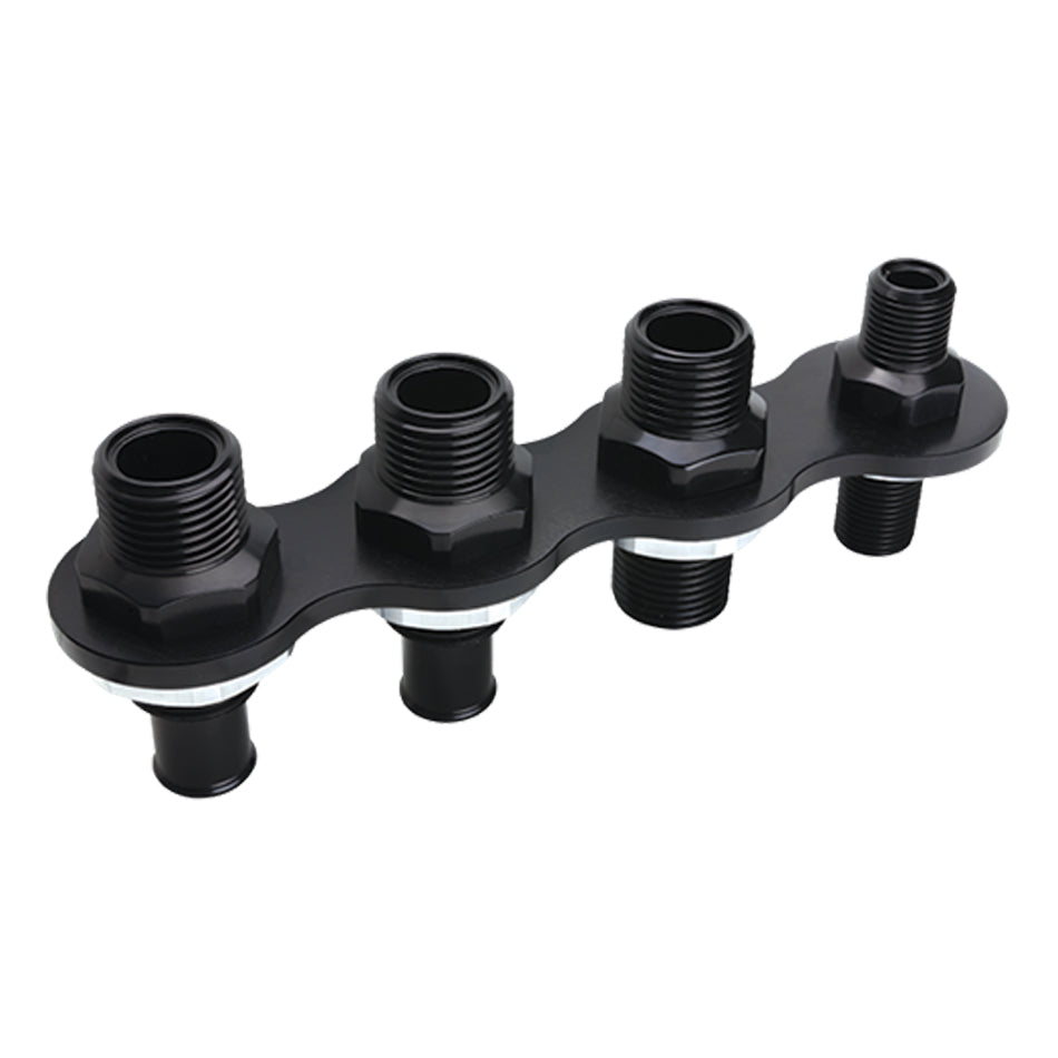 Billet Specialties Bulkhead Plate - AC and Heater - 4 Port - Inline - Two 10 AN Male to 5/8 in Hose Barb - One 10 AN