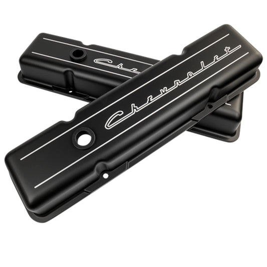 Billet Specialties Valve Cover - Stock Height - Ball Milled - Baffled - Breather Hole - Grommets - Chevrolet Logo -