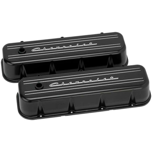 Billet Specialties Valve Cover - Tall - Ball Milled - Baffled - Breather Hole - Grommets - Chevrolet Logo - Aluminum -