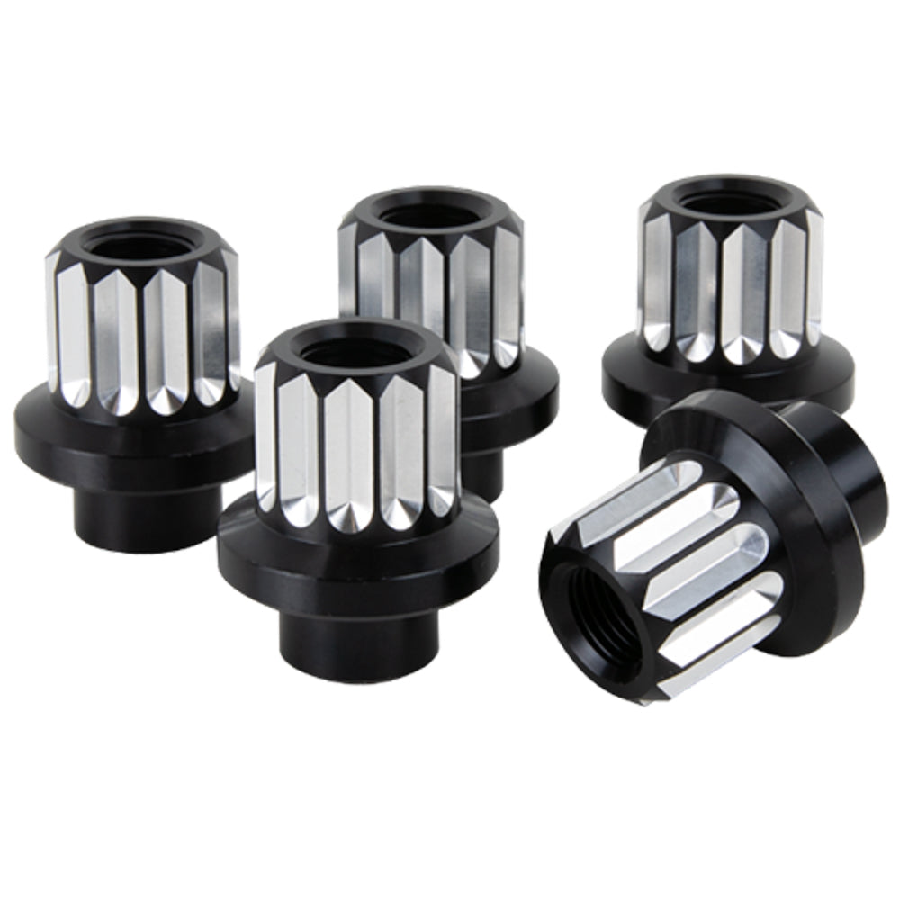 Billet Specialties Lug Nut - 1/2-20 in Thread - 1/2 in Long - 12 Point Head - Aluminum - Black Anodized - Set of 5
