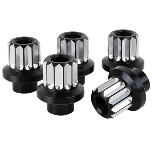 Billet Specialties Lug Nut - 1/2-20 in Thread - 1/2 in Long - 12 Point Head - Aluminum - Black Anodized - Set of 5