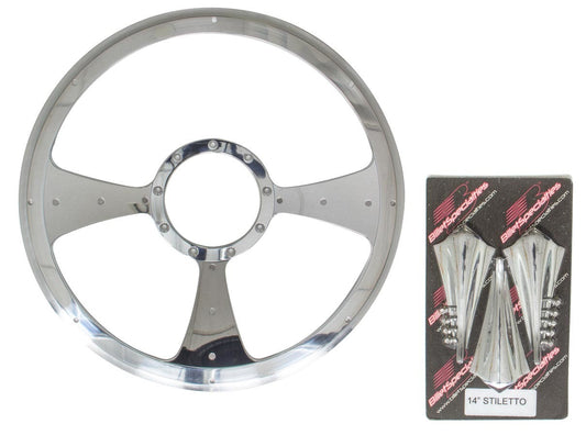 Billet Specialties Steering Wheel - Stiletto - 14 in Diameter - 2 in Dish - 3-Spoke - Milled Finger Notches - Aluminum