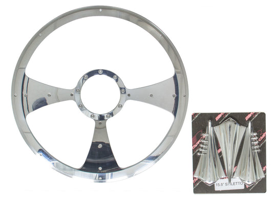 Billet Specialties Steering Wheel - Stiletto - 15.5 in Diameter - 2 in Dish - 3-Spoke - Milled Finger Notches -