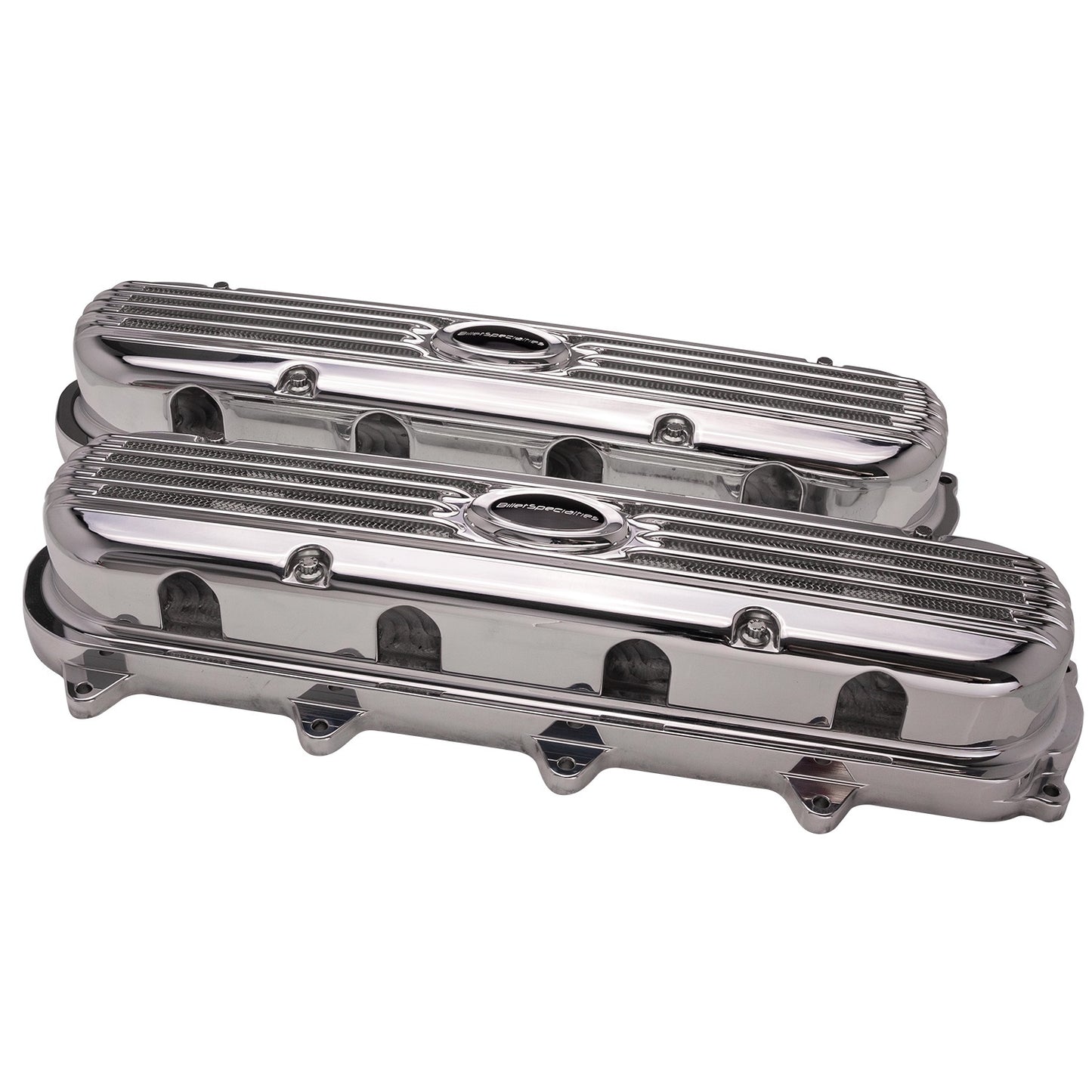 Billet Specialties Valve Cover - Ribbed - Hidden Coils / Filler Cap - Stainless Hardware - Billet Specialties Logo -