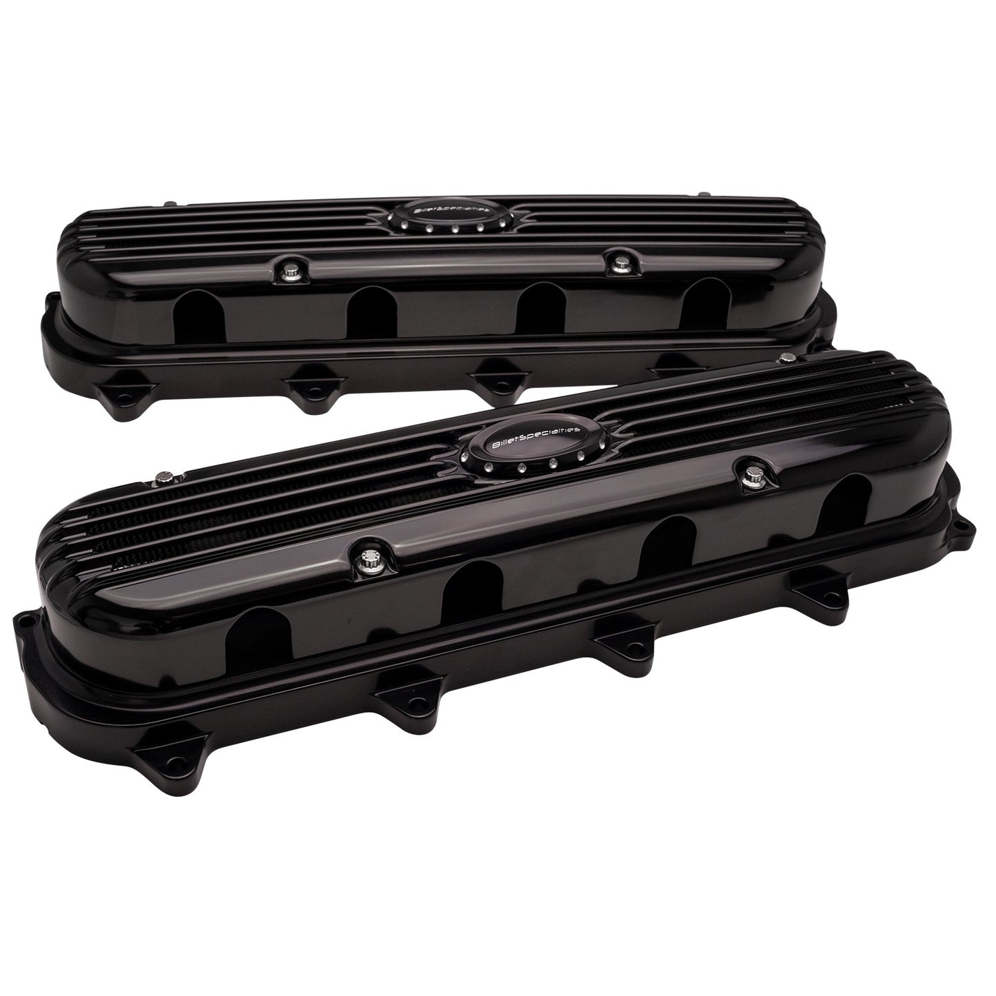 Billet Specialties Valve Cover - Ribbed - Hidden Coils / Filler Cap - Stainless Hardware - Billet Specialties Logo -