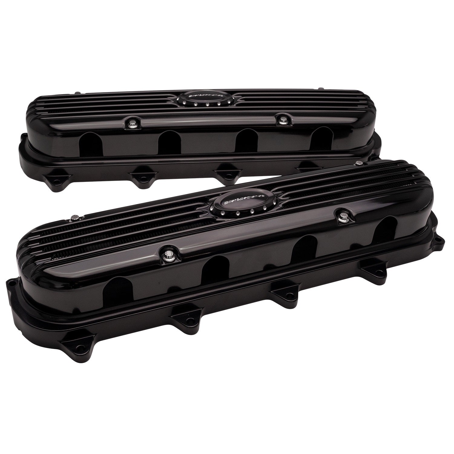 Billet Specialties Valve Cover - Ribbed - Hidden Coils / Filler Cap - Stainless Hardware - Billet Specialties Logo -