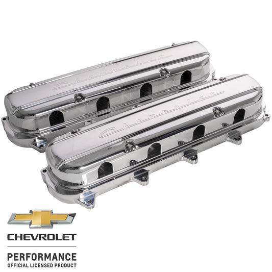 Billet Specialties Valve Cover - Hidden Coils / Filler Cap - Stainless Hardware - Chevrolet Script Logo - Aluminum -