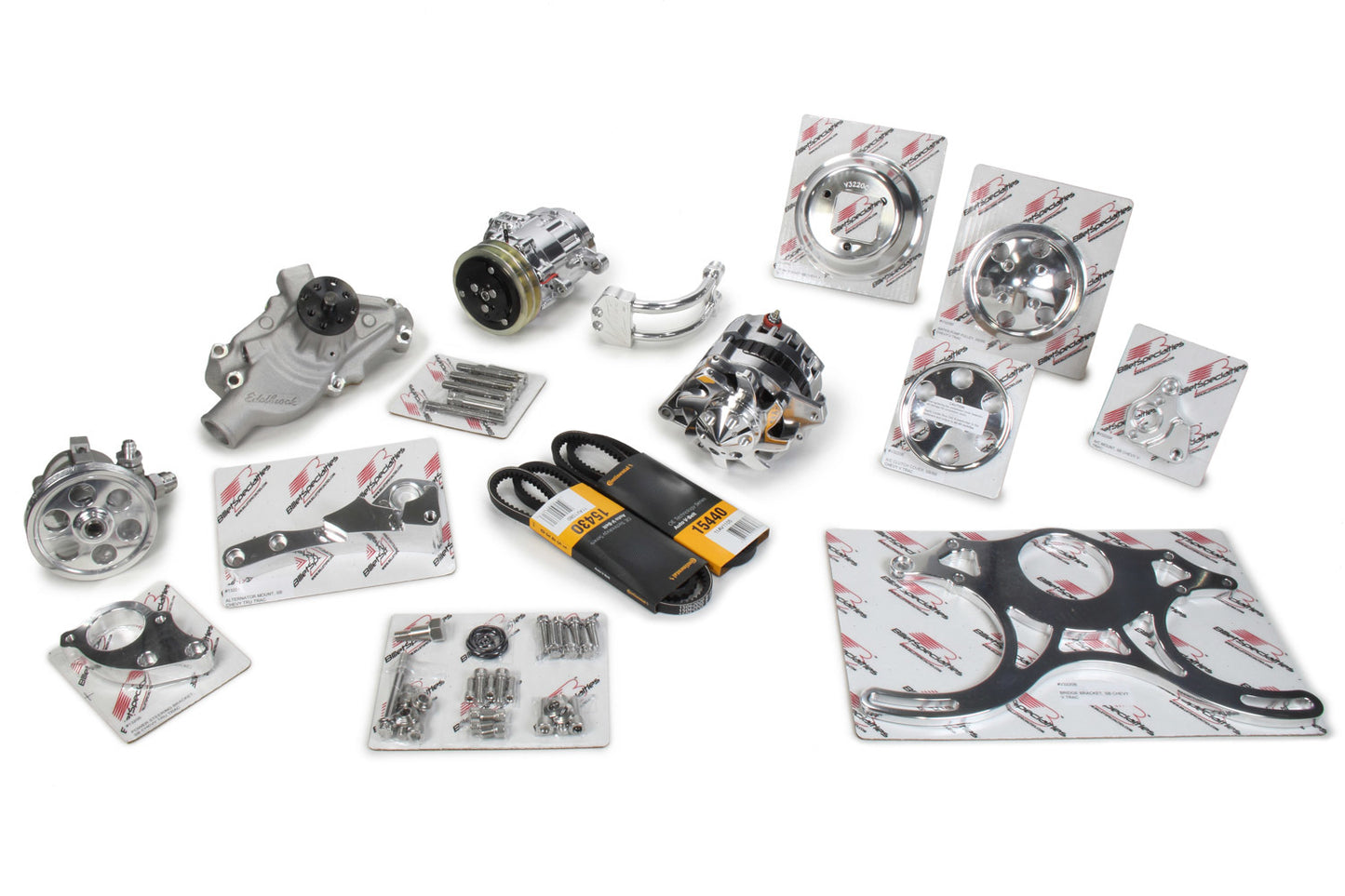 Billet Specialties Pulley Kit - V-Trac - 2 Groove V-Belt - Aluminum - Polished - Small Block Chevy - Kit