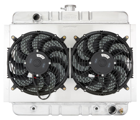 Cold Case Radiators Radiator and Fan - 25.75 in W x 20.7 in H x 3 in D - Driver Side Inlet - Passenger Side Outlet -