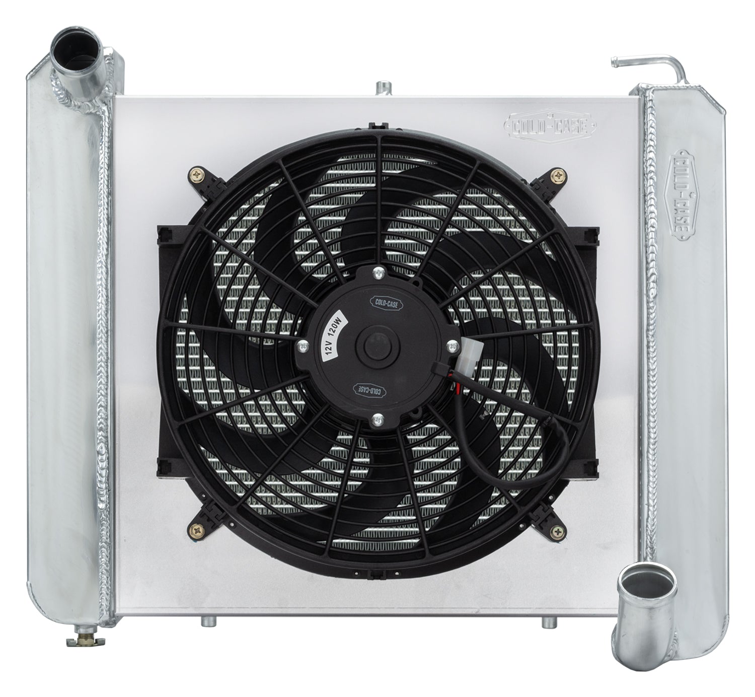 Cold Case Radiators Radiator and Fan - 22.5 in W x 22.75 in H x 6.75 in D - Driver Side Inlet - Passenger Side Outlet