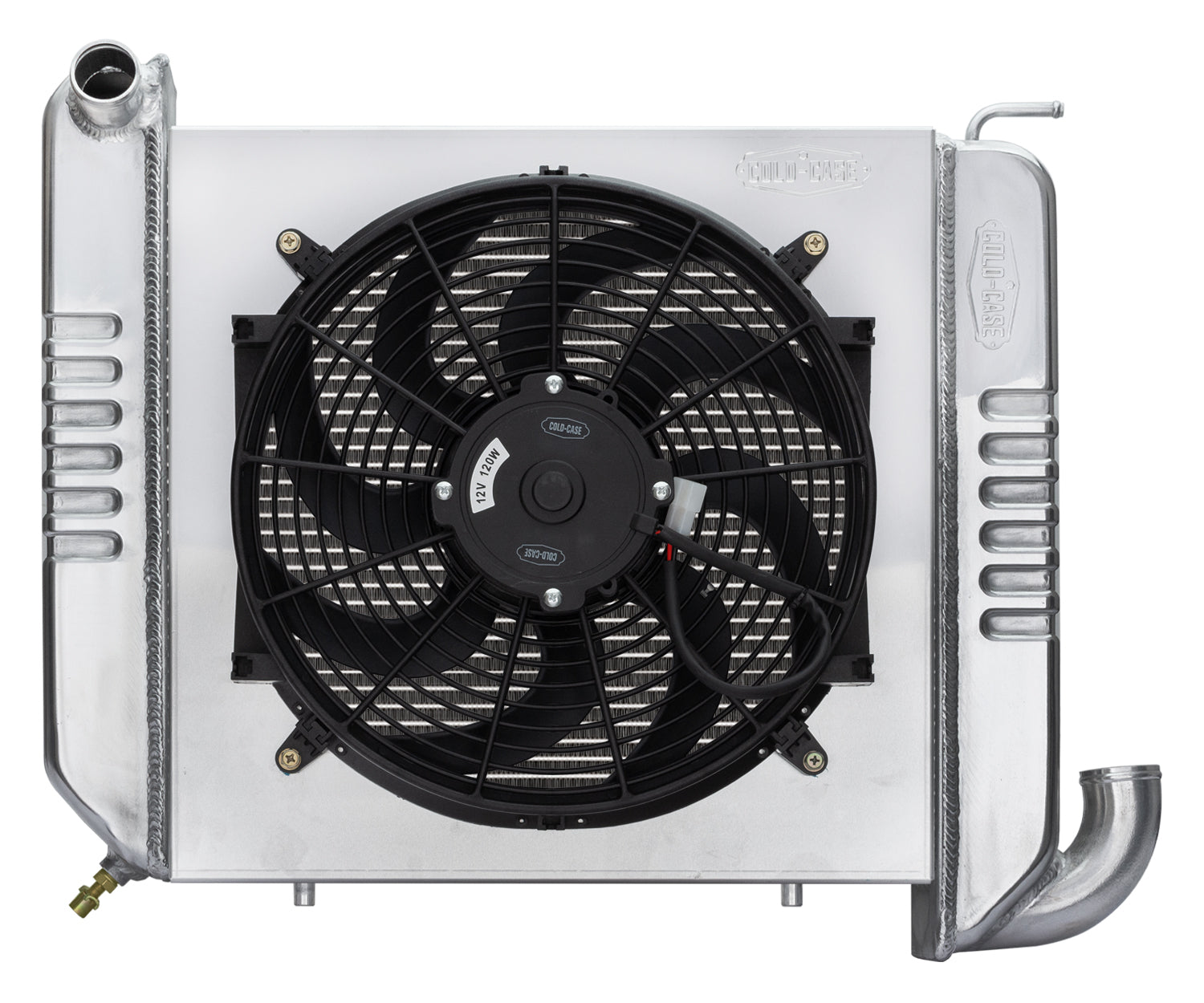 Cold Case Radiators Radiator and Fan - 24.5 in W x 18 in H x 6.75 in D - Driver Side Inlet - Passenger Side Outlet -