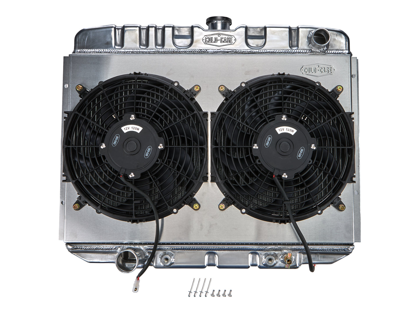 Cold Case Radiators Radiator and Fan - 25 in W x 21.5 in H x 3 in D - Dual Fans - Passenger Side Inlet - Driver Side