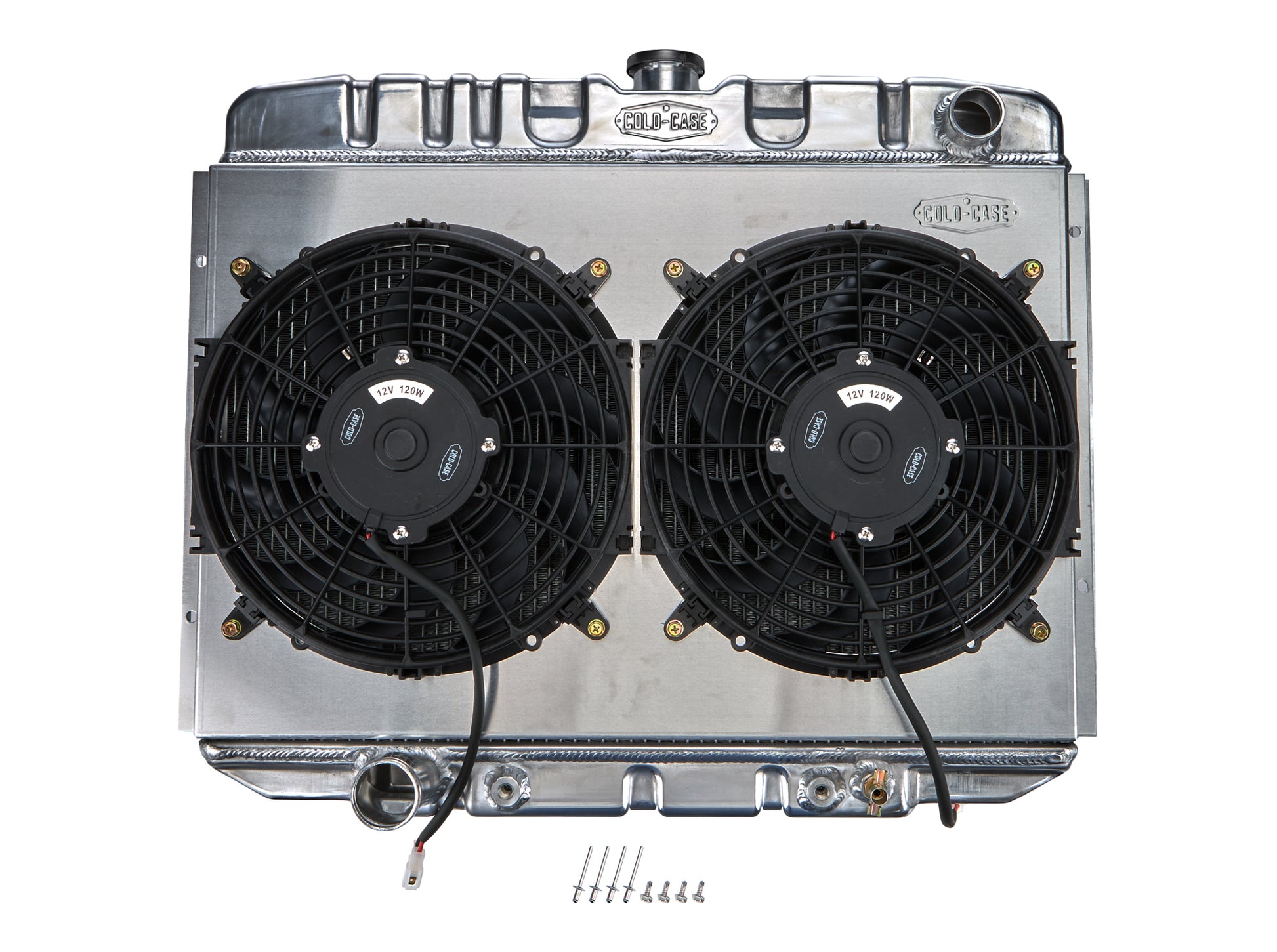 Cold Case Radiators Radiator and Fan - 25 in W x 21.5 in H x 3 in D - Dual Fans - Passenger Side Inlet - Driver Side