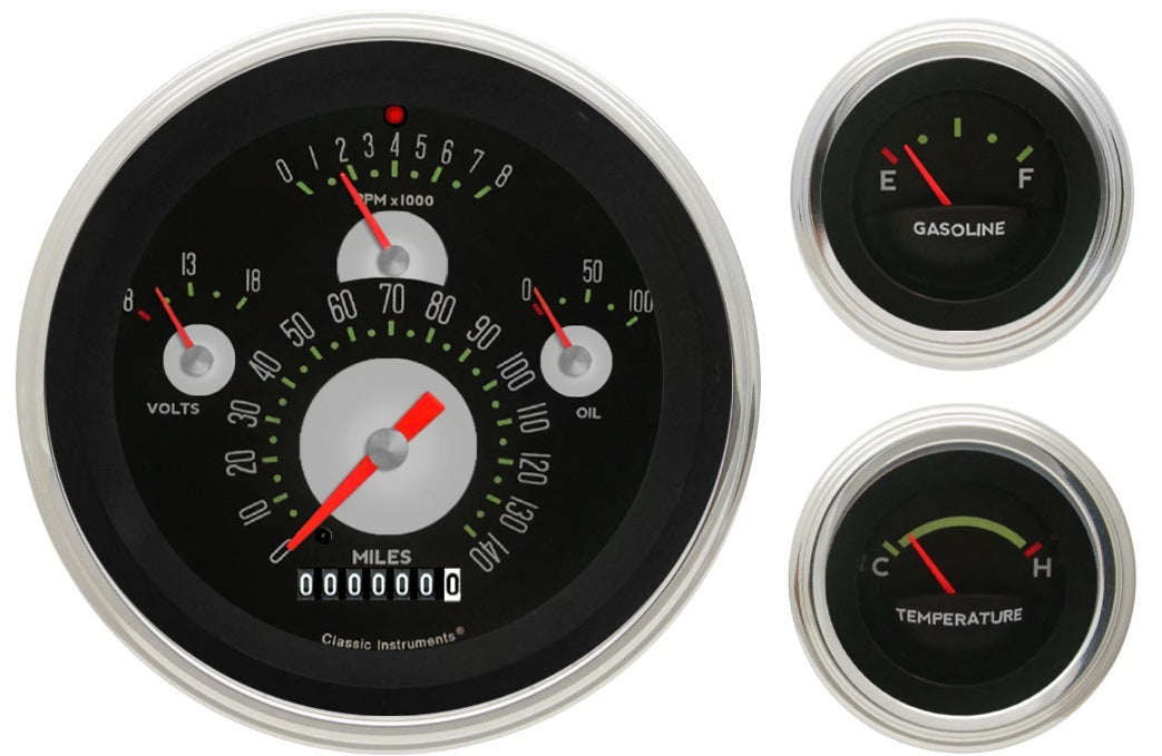 Classic Instruments Gauge Kit - 1957 Chevy Package - Analog - Fuel Level / Oil Pressure / Speedometer / Tachometer /