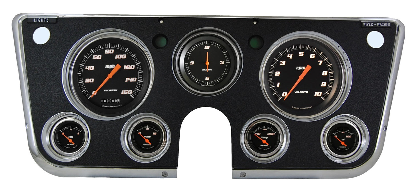 Classic Instruments Gauge Kit - Velocity Series - Analog - Clock / Fuel Level / Oil Pressure / Speedometer /