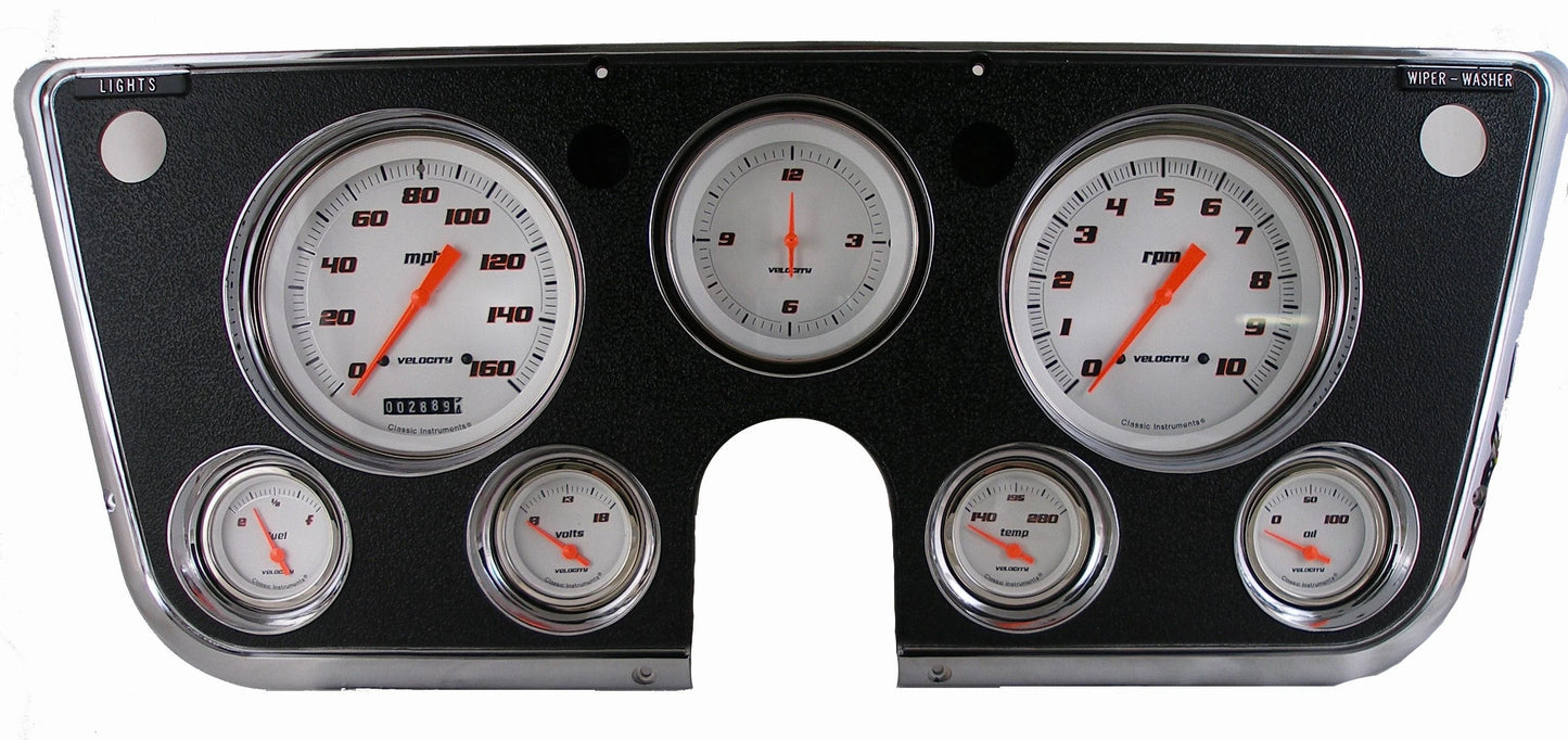 Classic Instruments Gauge Kit - Velocity Series - Analog - Clock / Fuel Level / Oil Pressure / Speedometer /