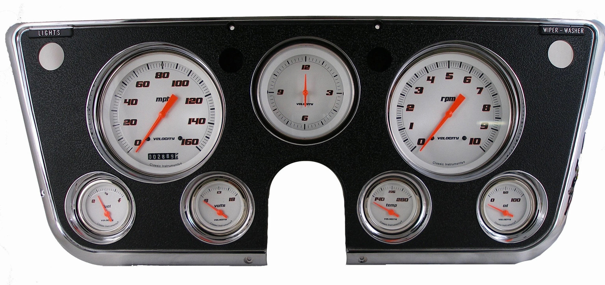Classic Instruments Gauge Kit - Velocity Series - Analog - Clock / Fuel Level / Oil Pressure / Speedometer /