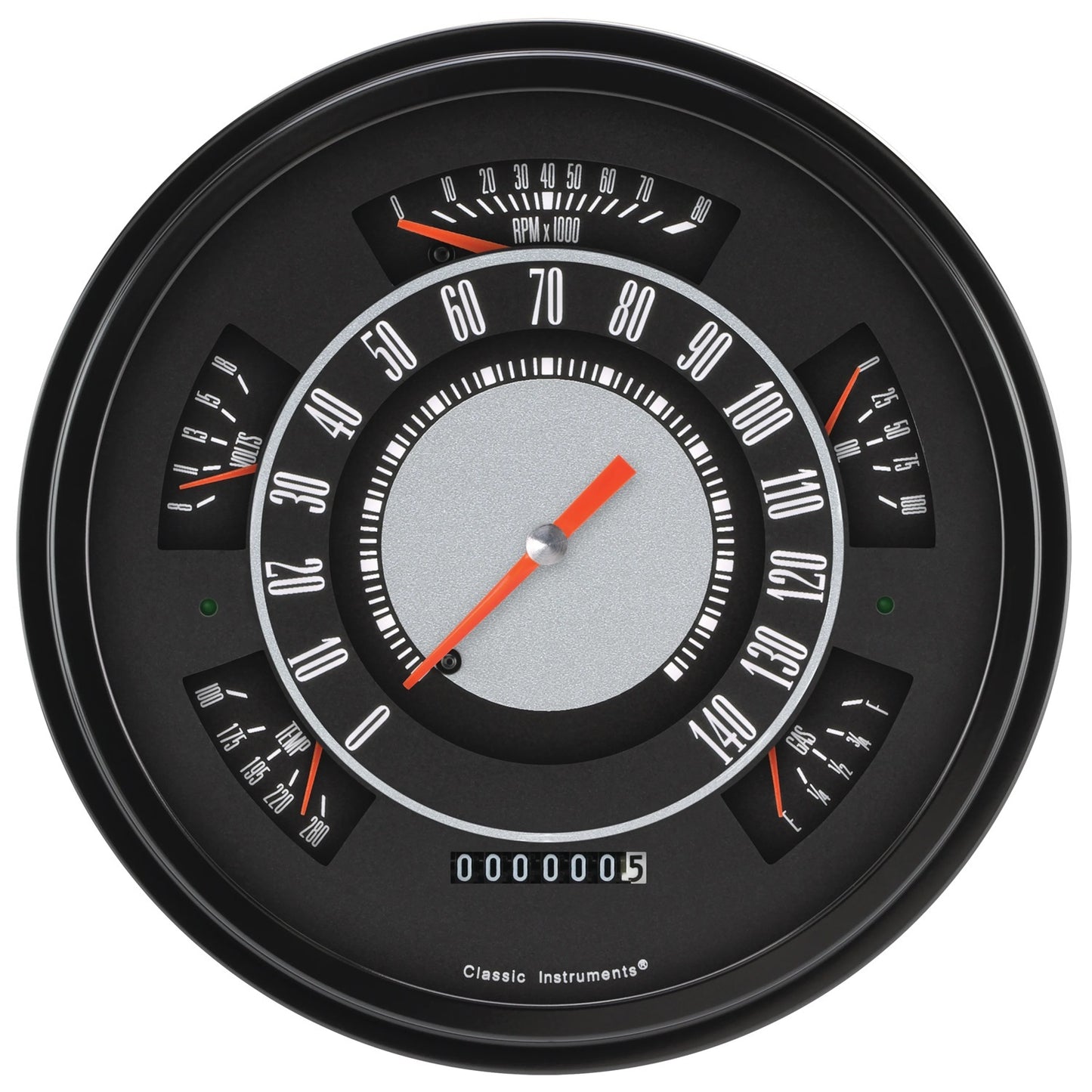 Classic Instruments Gauge Kit - Direct-Fit - Analog - Fuel Level / Oil Pressure / Speedometer / Voltmeter / Water