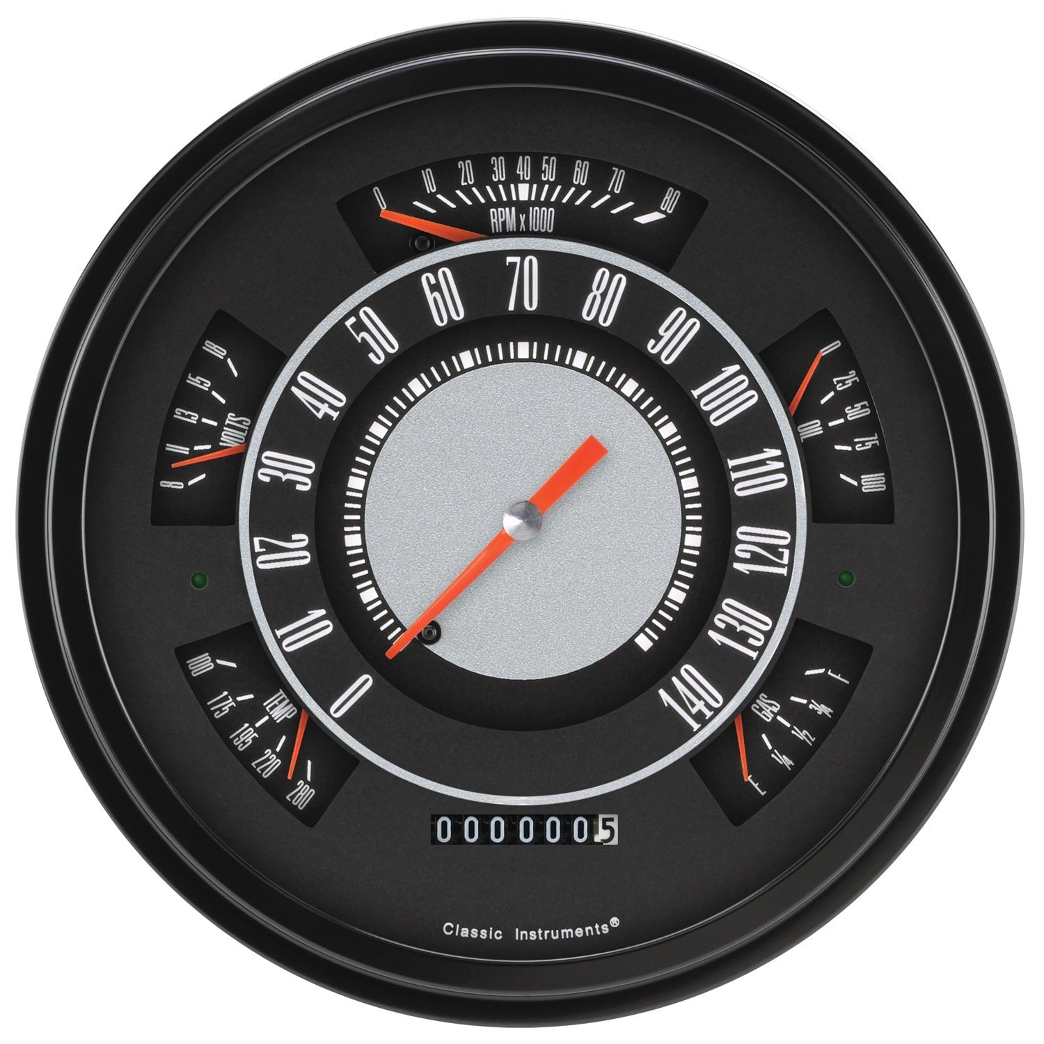 Classic Instruments Gauge Kit - Direct-Fit - Analog - Fuel Level / Oil Pressure / Speedometer / Voltmeter / Water
