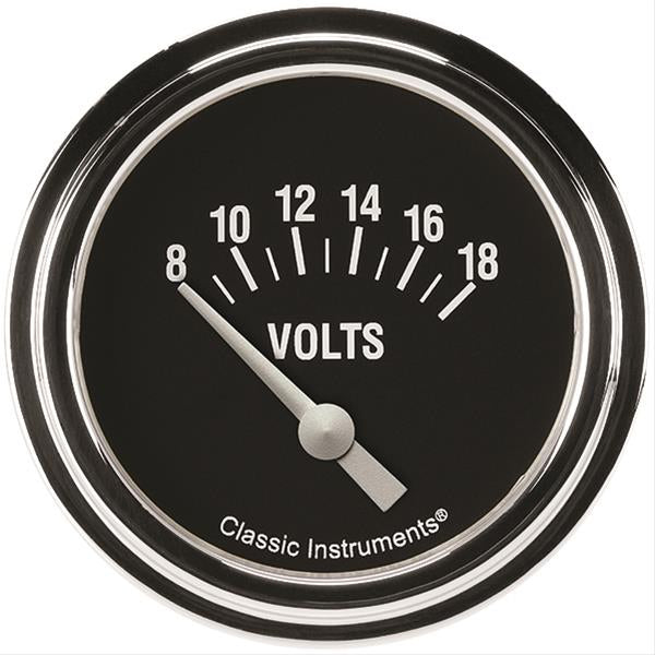 Classic Instruments Voltmeter - Hot Rod - 8-18 Volts - Electric - Analog - Short Sweep - 2-5/8 in Diameter - Low Step