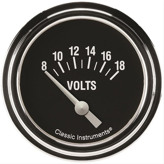 Classic Instruments Voltmeter - Hot Rod - 8-18 Volts - Electric - Analog - Short Sweep - 2-5/8 in Diameter - Low Step