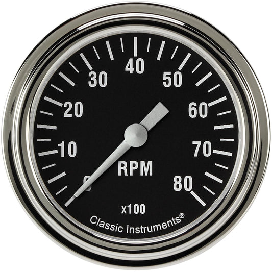 Classic Instruments Tachometer - Hot Rod - 8000 RPM - Electric - Analog - 2-5/8 in Diameter - Dash Mount - Low Step