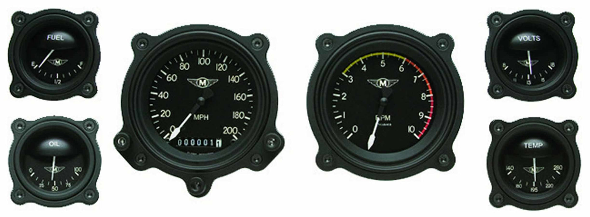 Classic Instruments Gauge Kit - Moal Bomber Series - Analog - Fuel Level / Oil Pressure / Speedometer / Voltmeter /