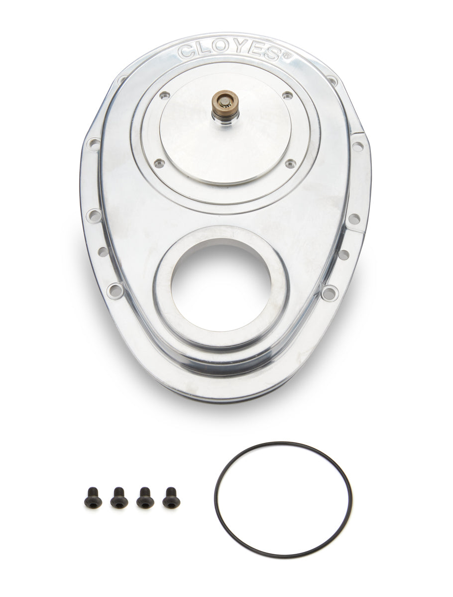 Cloyes Timing Cover - Quick Button - 2-Piece - Aluminum - Polished - Rocket Block - Small Block Chevy - Kit