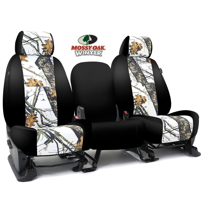 Custom Seat Cover Neosupreme Camo Mossy Oak Break Up — Break Up Winter Print with Black Sides