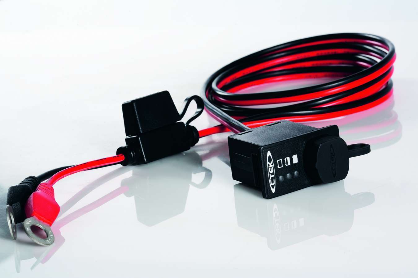 Ctek Battery Charger Harness - Comfort Indicator Panel - 3 LED Indicators - Ring Terminal Connector - In-Line Fuse -