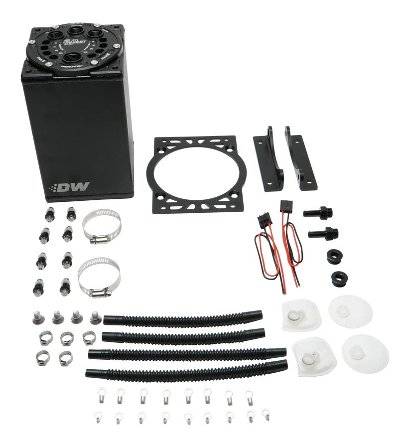 Deatschwerks Surge Tank - 3 L - 8 AN Female O-Ring Inlet / Return - 10 AN Female O-Ring Outlet - Fittings / Hardware /