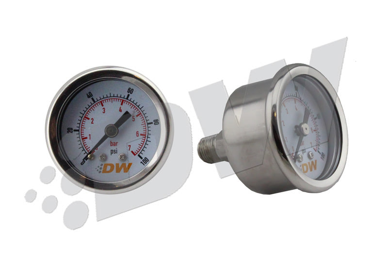 Deatschwerks Fuel Pressure Gauge - 0-100 psi - Mechanical - Analog - Full Sweep - 1-1/2 in Diameter - 1/8 in NPT Port