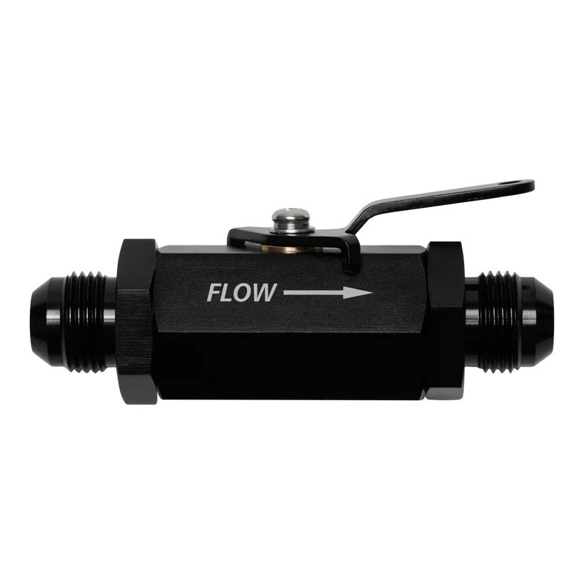 Deatschwerks Shut Off Valve - Manual - 6 AN Male to 6 AN Male - Aluminum - Black Anodized - Each