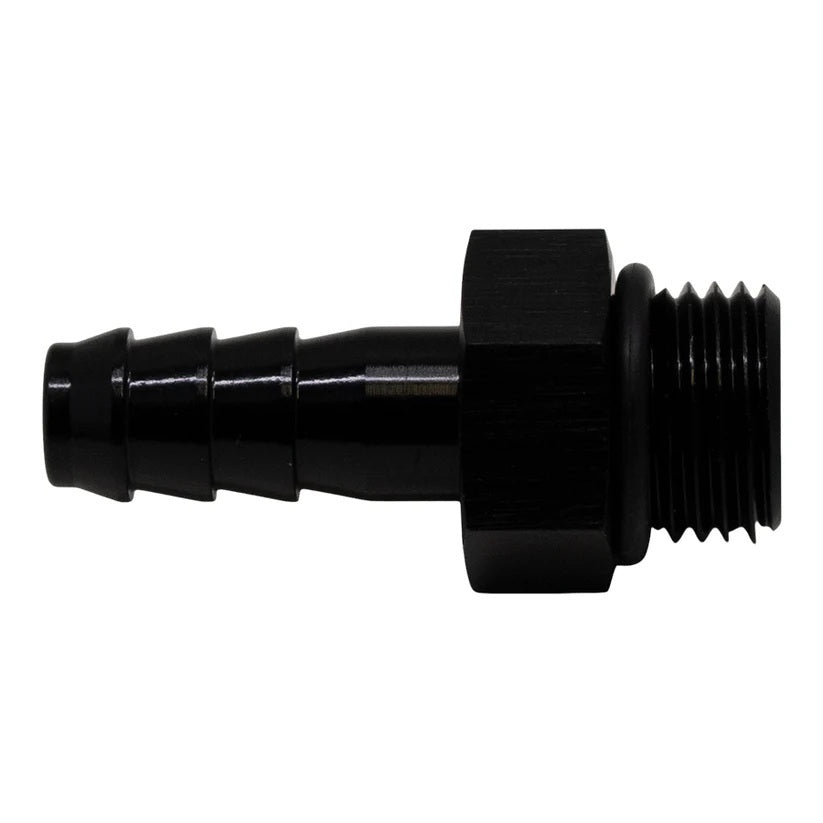 Deatschwerks Fitting - Adapter - Straight - 6 AN Male O-Ring to 5/16 in Hose Barb - Aluminum - Black Anodized - Each