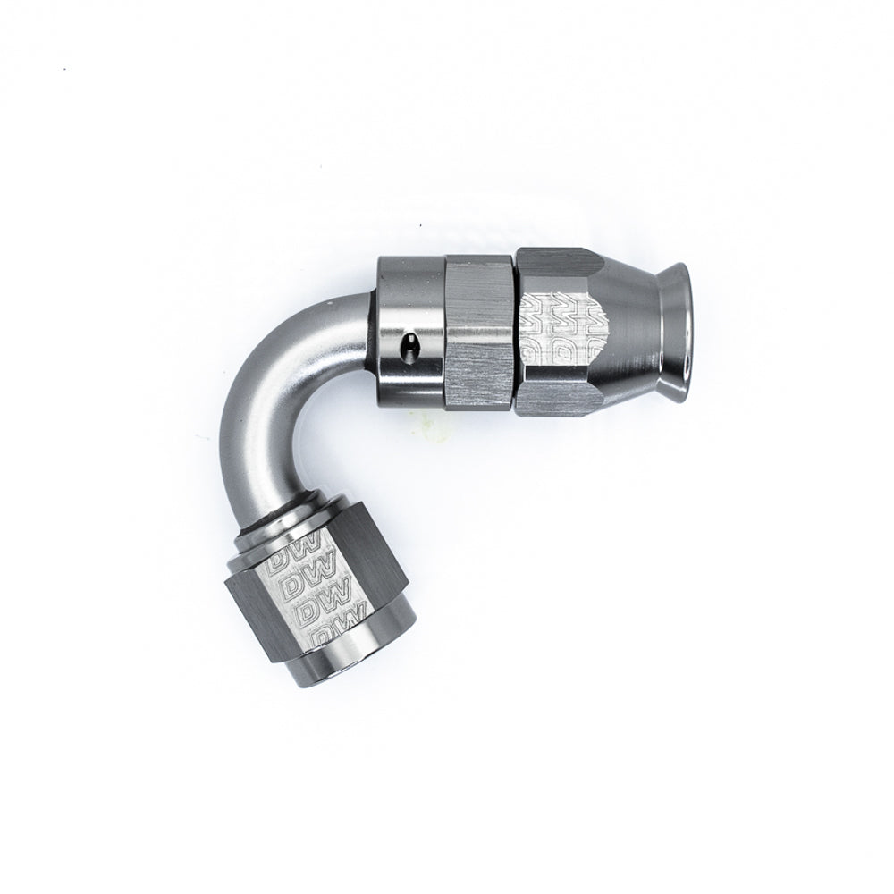 Deatschwerks Fitting - Hose End - 120 Degree - 6 AN Hose to 6 AN Female Swivel - Aluminum - Titanium Anodized - Each